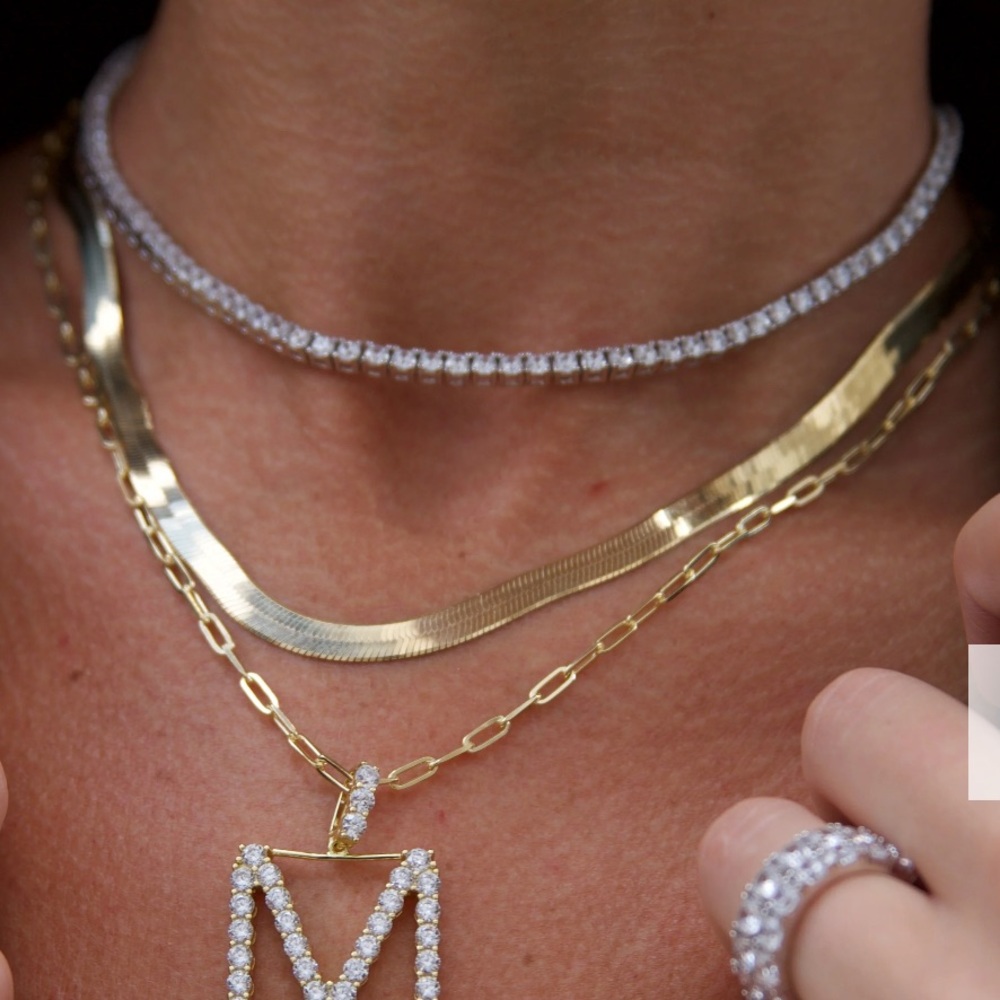 BRAND NEW 16” Gold Colored Tennis Necklace- similar to Jennifer Miller version. - Picture 3 of 3